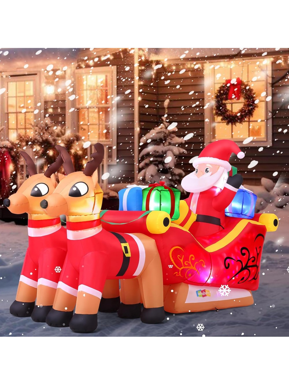 Qhomic 4.5FT Christmas Inflatable Santa with Reindeer Sleigh