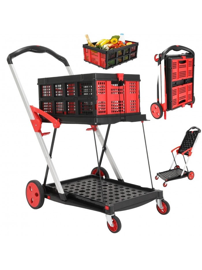 Qhomic Hand Truck, Multi-Use Functional Collapsible Carts, 200 lbs Use Hand Cart and Dolly, Easy to Install, Shopping Cart with Storage Boxes, Suitable for Use in a Variety of Scenarios